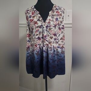 Doe & Rae Floral Blouse with Blue Ombre Gradient 3X